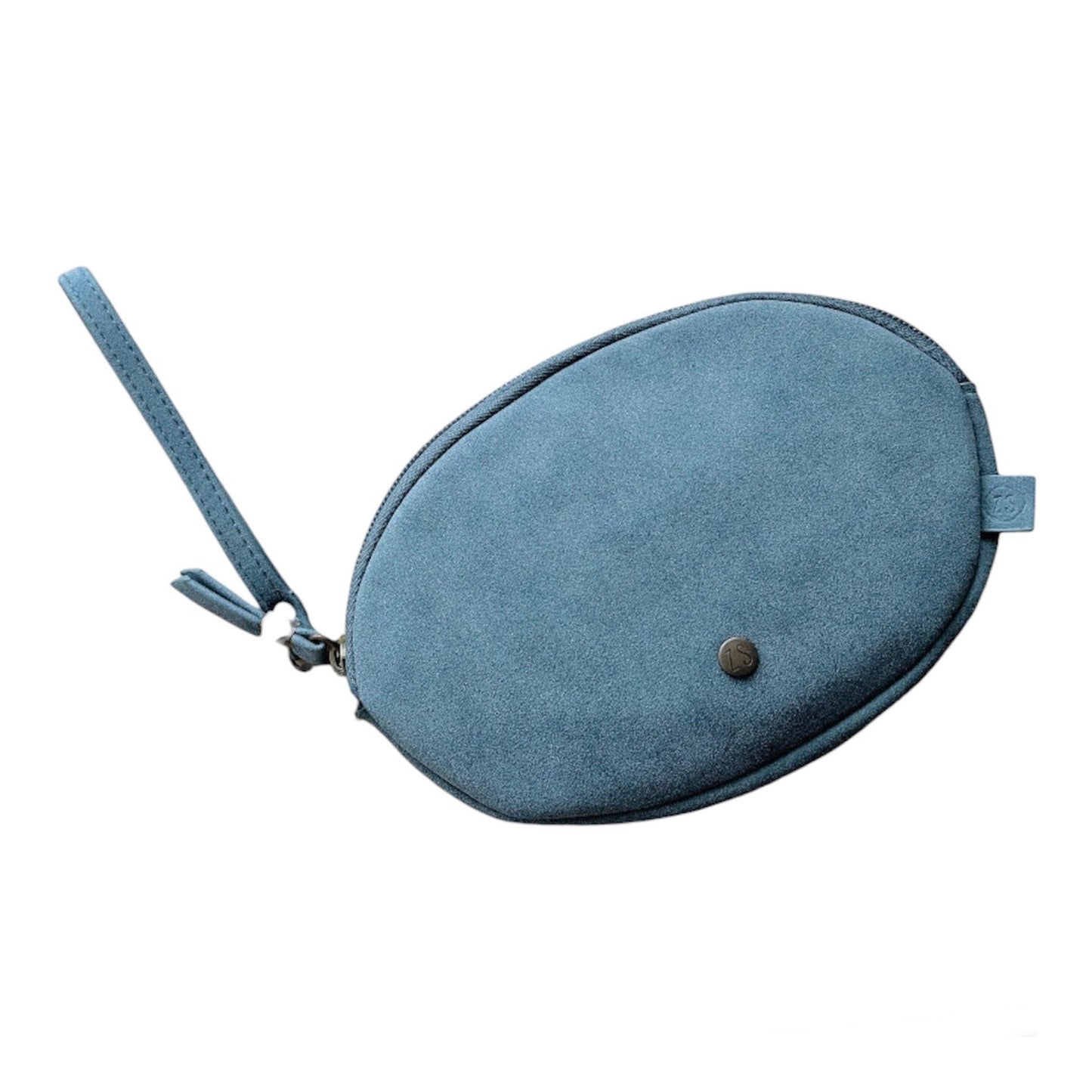 "Zusss Vegan suède etui met rits in grijs/blauw."
