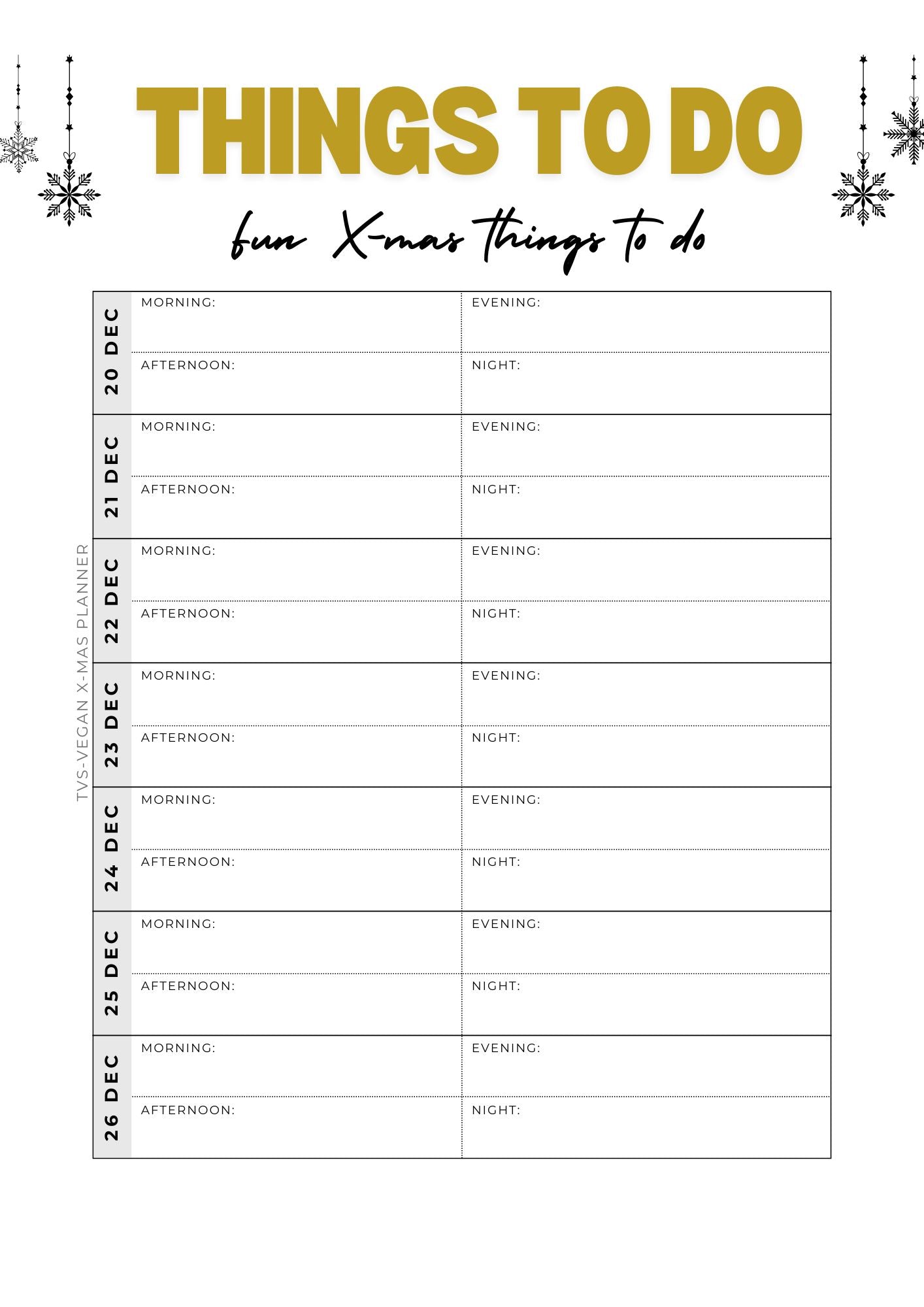 Christmas fun things to do page out of the Vegan Christmas planner of The Vegan Saint - english