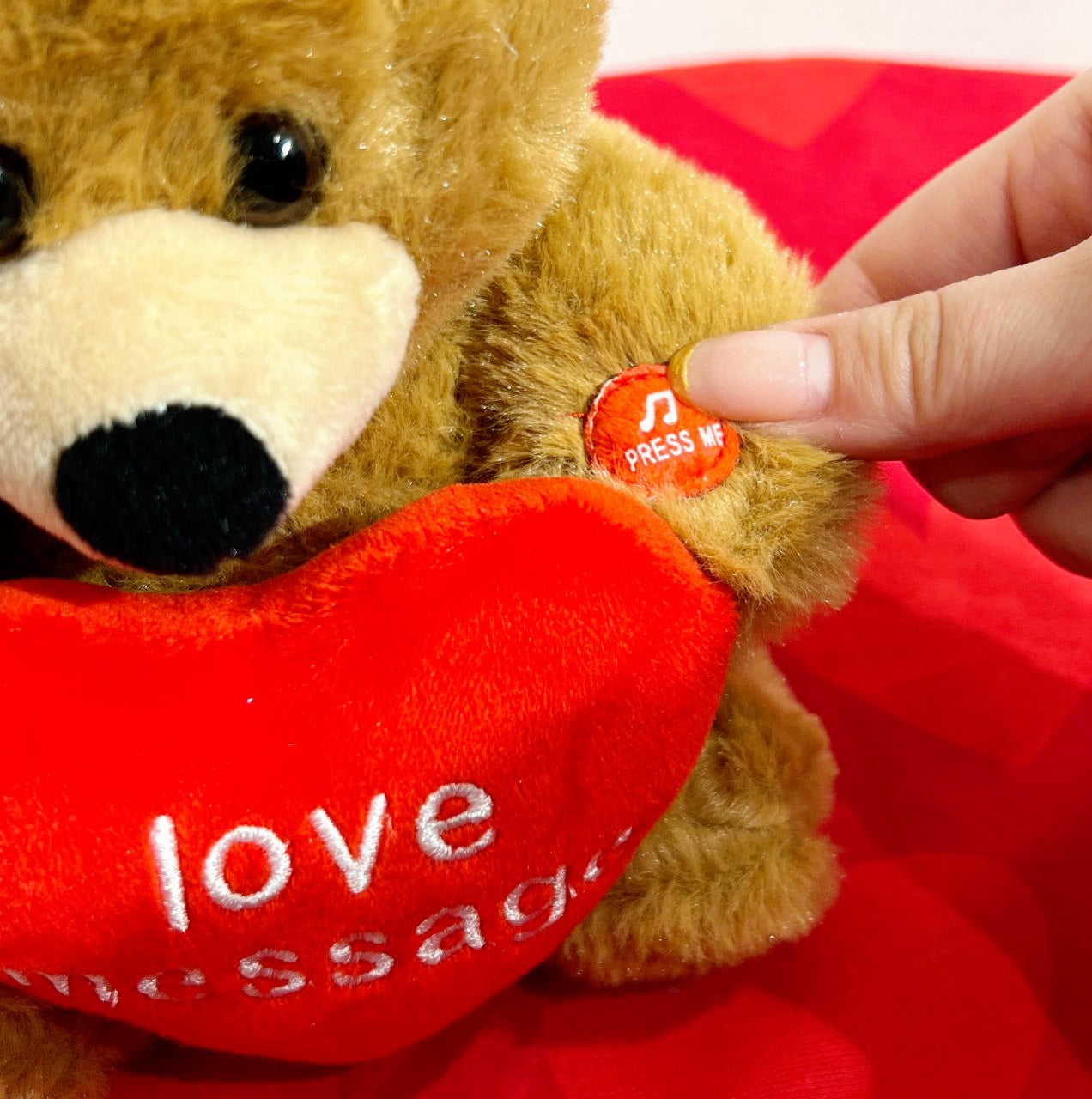 Beertje met kussen met zelf ingesproken bericht - 18 cm