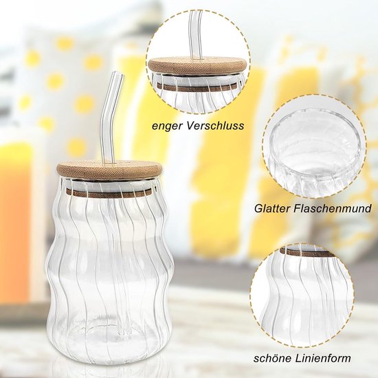 Matcha glas inclusief rietje - wave - 550 ml
