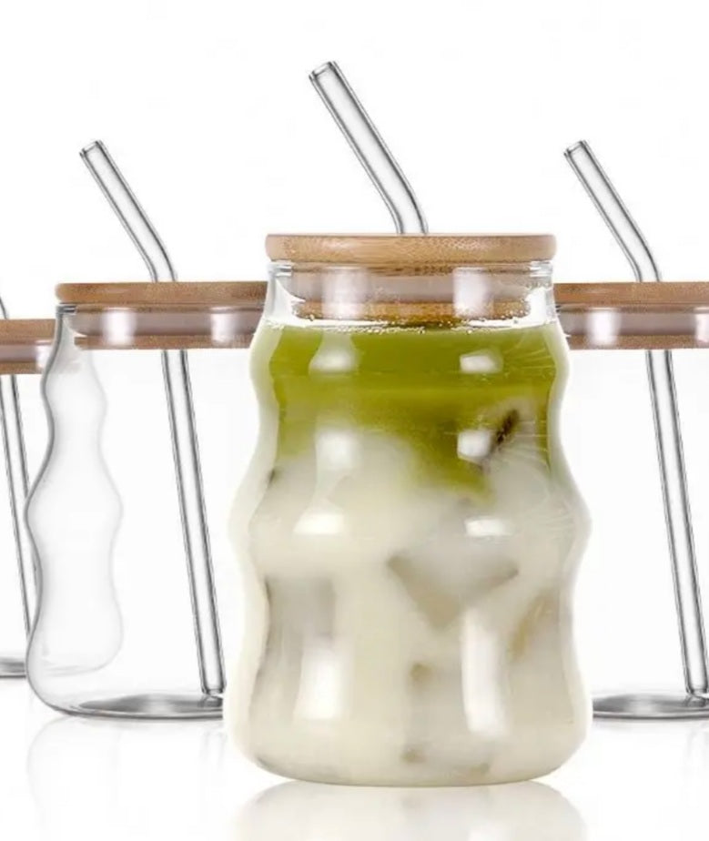 Matcha glas inclusief rietje - wave - 550 ml