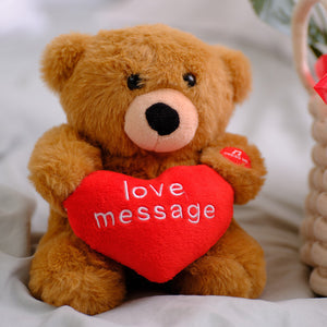 Beertje met kussen met zelf ingesproken bericht - 18 cm