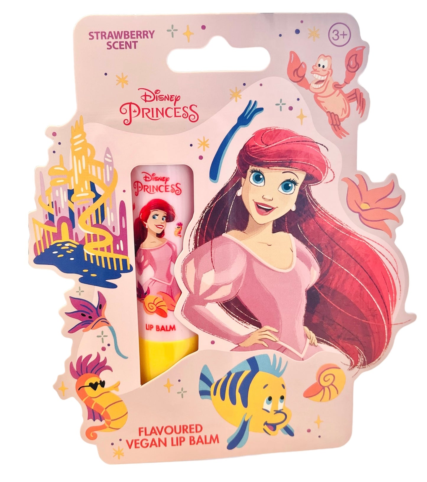 Vegan lipbalm met Aardbeiensmaak voor kinderen van Disney Princess Ariël.