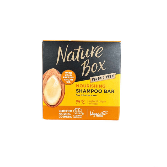 "Nature Box Nourishing Shampoo Bar met koudgeperste arganolie: een luxe, milieuvriendelijke shampoo bar voor intensieve haarverzorging en een zijdezachte glans. Verrijkt met natuurlijke ingrediënten voor herstel en hydratatie van droog en beschadigd haar."