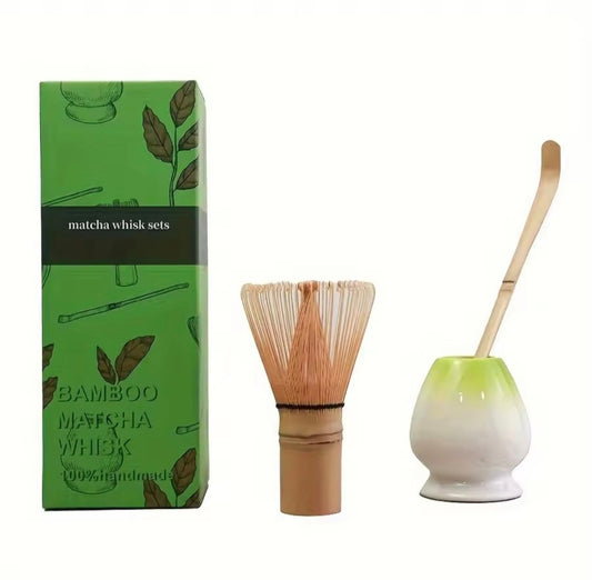 Complete Matcha Set (3 stuks) – Chasen, Chashaku &amp; Keramische Fitting voor Authentieke Theeceremonie