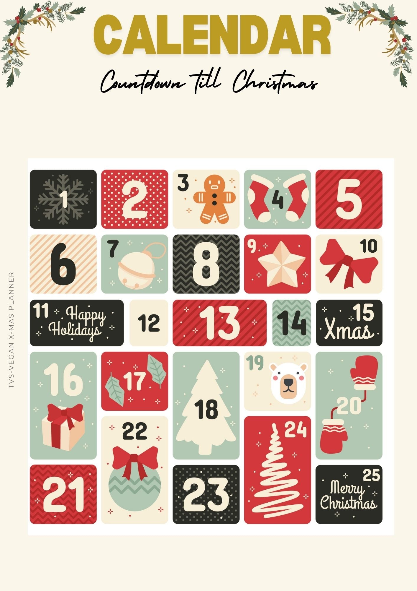 December Calendar out of The Vegan Christmas planner of The Vegan Saint - english