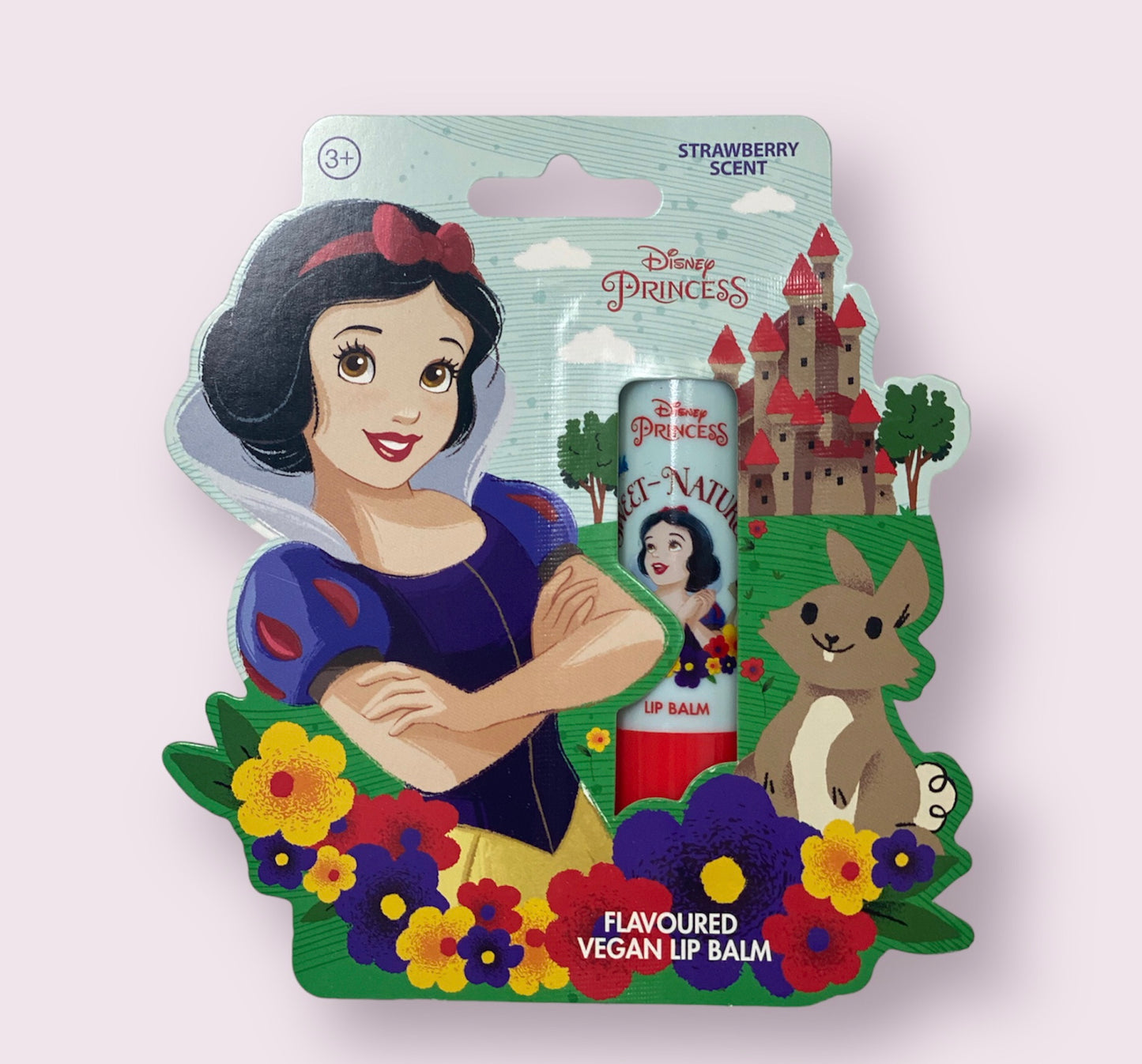 Vegan lipbalm met aardbeiensmaak voor kinderen van Disney Princess Snow White .