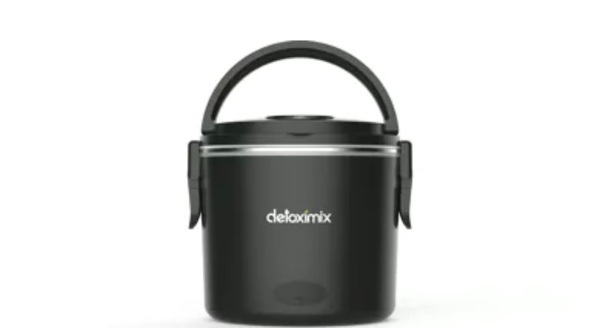 "Zwarte Detoximix verwarmde lunchbox - ideaal cadeau voor zomer en winter - houdt maaltijden warm onderweg."