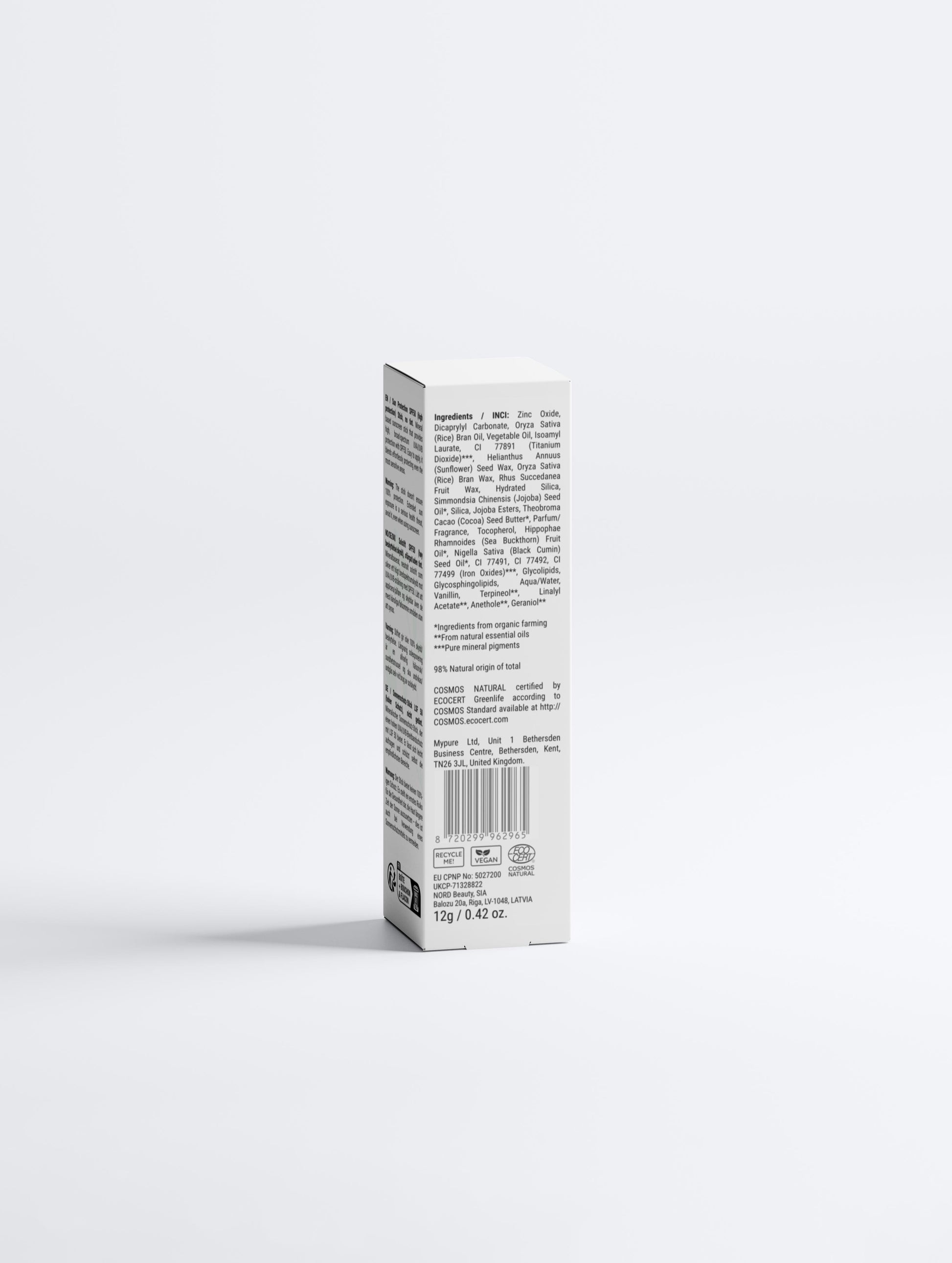 Minerale Zonnebrandstick SPF 50 – achterkant verpakking