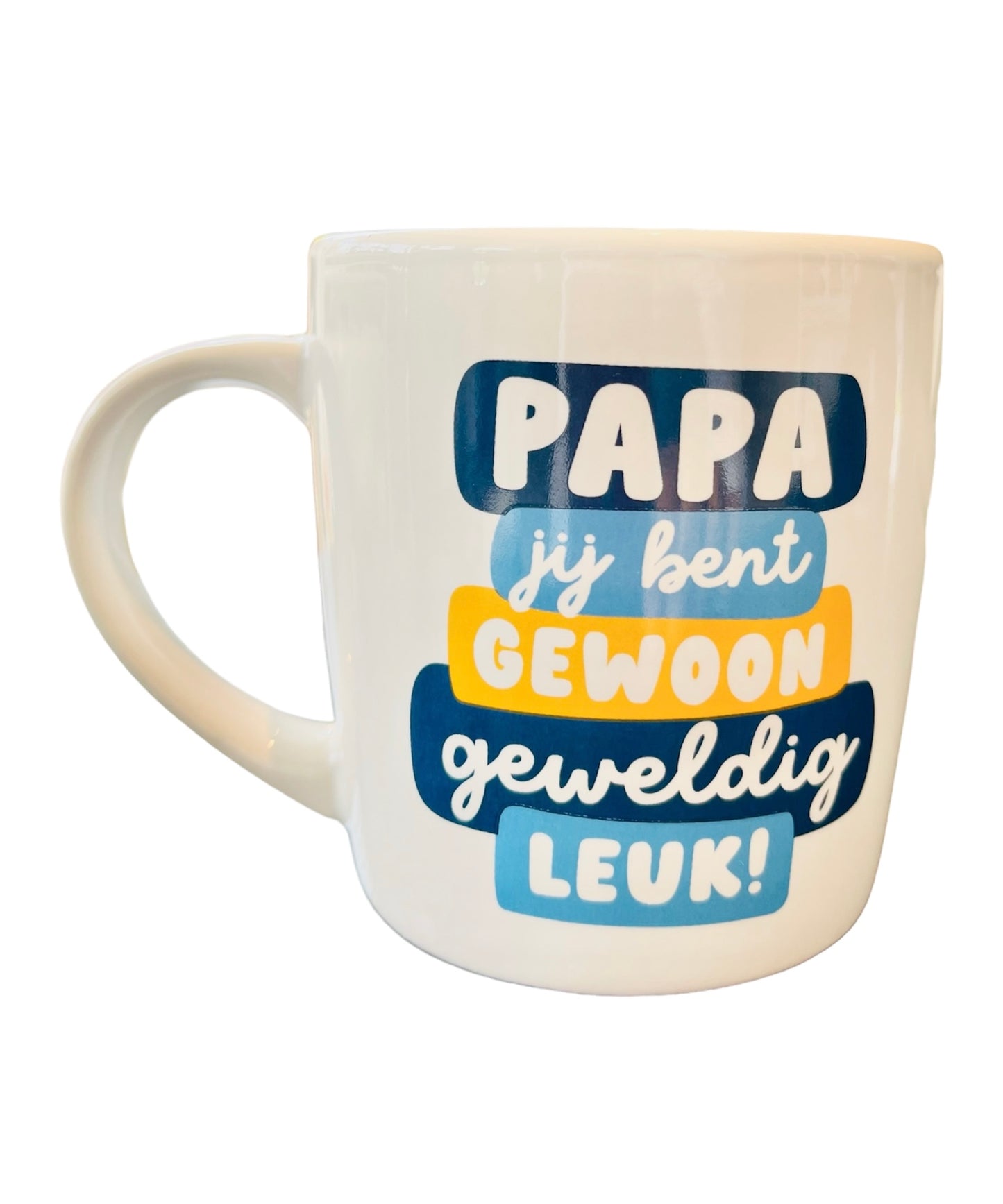 Witte mok met tekst voor Vader - papa jij bent gewoon geweldig leuk - wit met tekst