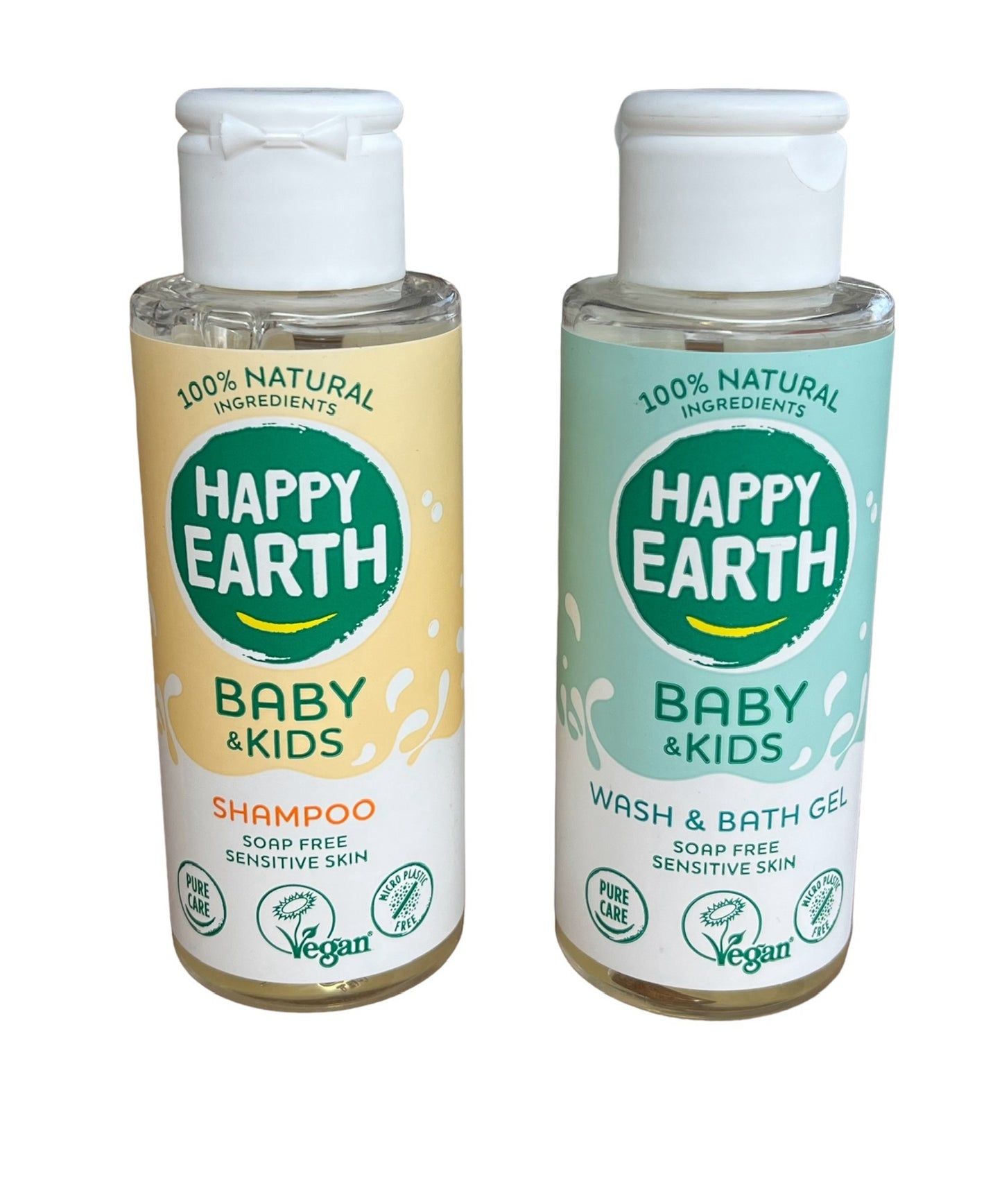 Bundel van wasgel en shampoo in een voordeel duo van Happy Earth.