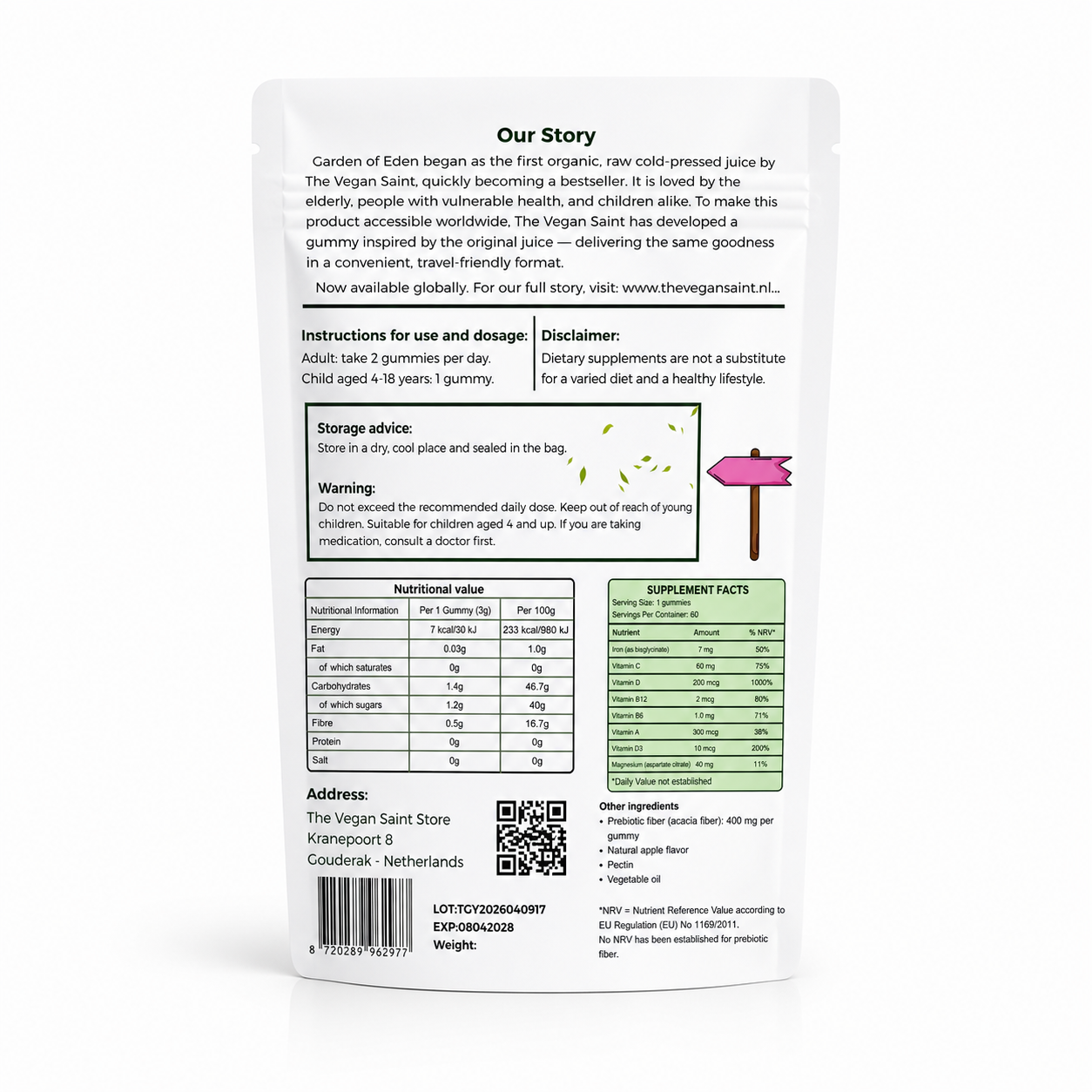 ijzer gummies met prebiotica | 60 Vegan gummies in appelsmaak