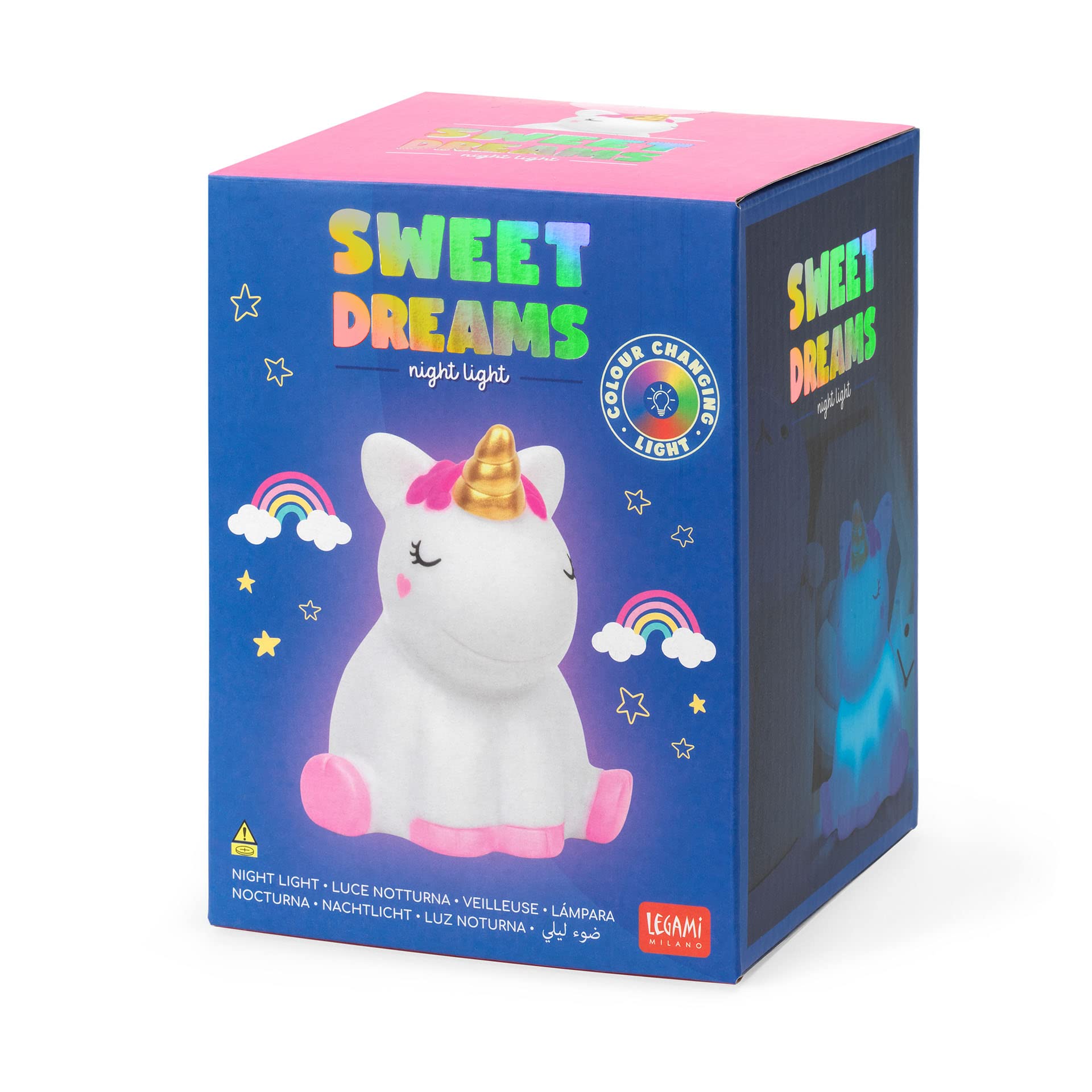 Unicorn nachtlampje voor de kinderkamer in een doos.