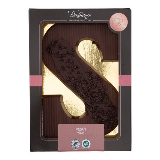 Vegan chocoladeletter van premium kwaliteit voor Sint met pure chocolade decoratie - 200 gram