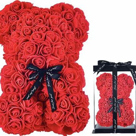 Handgemaakte rode rozen beer in luxe geschenkdoos - cadeau 25 cm
